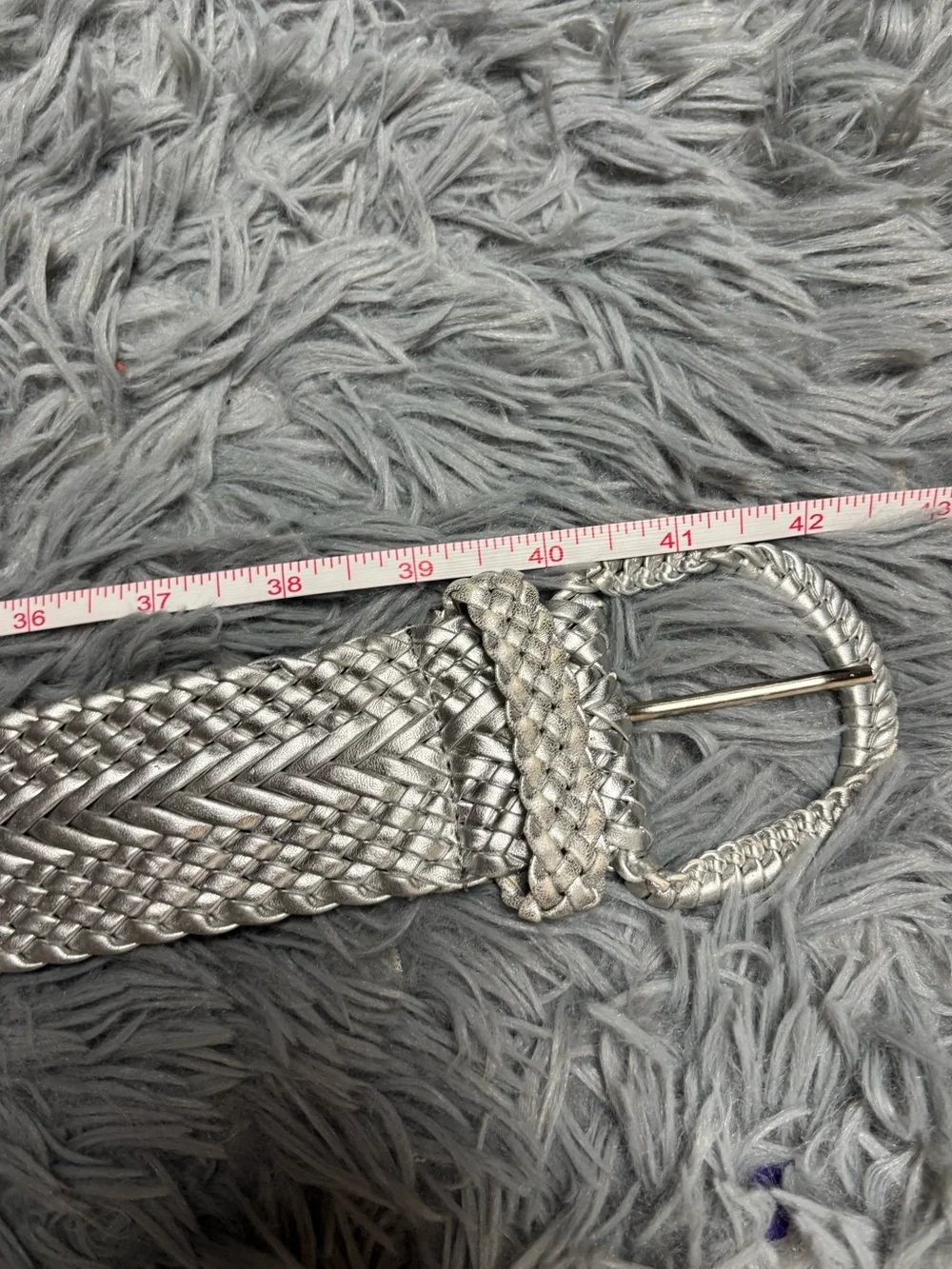 Y2K Braided Metallic Silver Waist Belt with Buckle